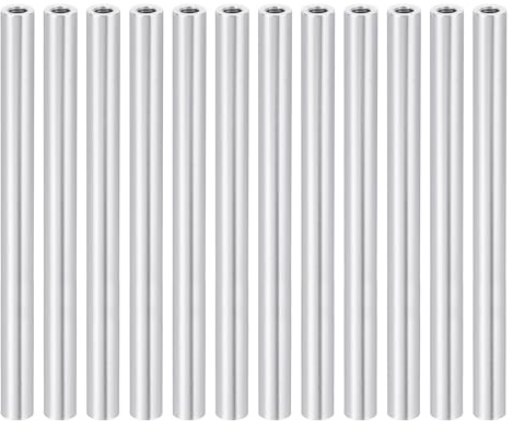 PATIKIL M3 Aluminium Abstandshalter, 12 Stück Metall Abstandsbolzen Hülsenmutter 3mm ID x 5mm OD x 60mm L Gewindeabstandshalter Schraubenabstandhalter Rund für RC Auto, Silber