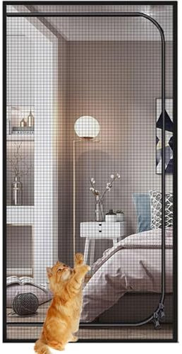 DTREEL Katzengittertür 85×210cm, Netzreißverschlusstür, Schiebetür, Katzentürnetz, Abschirmnetz, Türvorhang Mit Klettband, Strapazierfähig, for Tür, Eingangstür, Terrassentür(B,100x200cm)