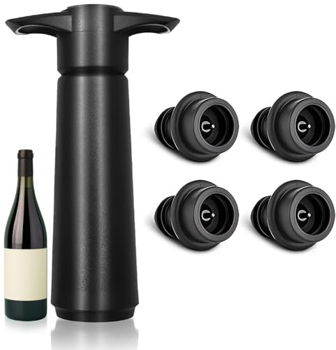 COWANIEE Wine Bottle Stoppers, Vacuum Wine Stoppers for Wine Bottles, 1 Pump 4 Wine Stoppers Keep Wine Fresh for Up to a 10 Days