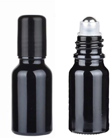 LJJCSFF 2 botellas de vidrio negro de 15 ml, aplicador de bola rodante, frascos de vidrio oscuro con recipientes de bálsamo de rodillo, rodillos para botellas de perfume y aceite