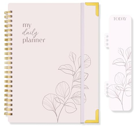 Decorably 120 Pages To Do Daily Planner Undated Notebook with Gold Corners, 6.4x8.5in Aesthetic Spring-Bound with Simplified Sections & Inspirational Quotes, Checklist, Contacts - Home, School, Office