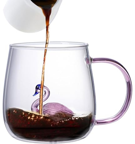 Tazza da caffè con animali, 380 ml, in vetro borosilicato trasparente, con manico, compleanno, San
