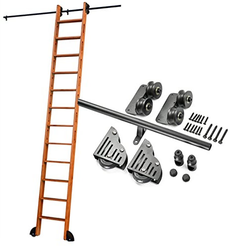 YUSAJJ Kit di ferramenta per scaletta per Biblioteca con binari sospesi, Set Completo di ferramenta + Binario di Estensione (Senza Scala), Binario per scaletta Mobile con Tubo Tondo per c