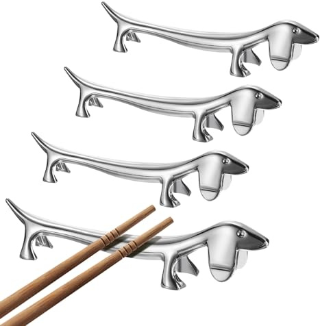 sourcing map 4 soportes para palillos de aleación de zinc, soporte para palillos en forma de perro, soporte para cuchillos para encimera, cuchara, tenedores, cuchillos, decoración de mesa, color