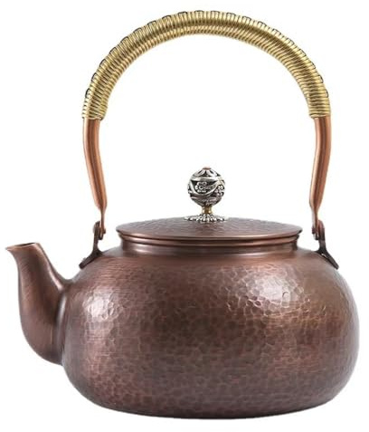 RYHMHA Handgefertigte Teekanne aus reinem Kupfer, Wasserkocher für Gasherd, Teeset aus reinem Kupfer, Teekanne 1200ml