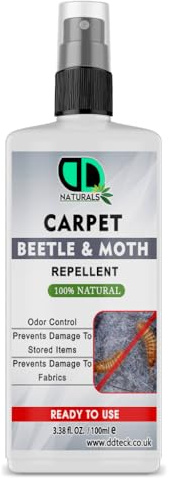 DD Teck Carpet Beetle & Moth Repellent– Fast-Acting, Odourless, Non-Staining – Eco-Friendly & Safe for Home, Rooms, Curtains, Cushions – Prevents Infestations up to 3 Months (100ml Spray)
