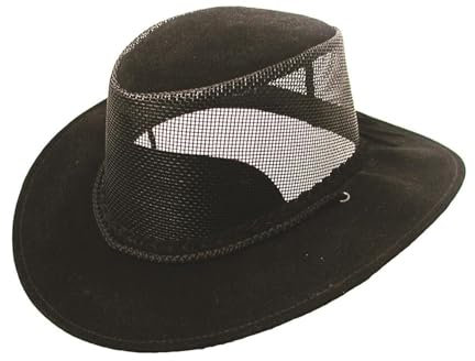 Outbacker Australischer Sommerhut aus Mikrofaser mit Netz-Block inkl.Kinnband wasserfest mit UV Schutz Farbe schwarz, Größe S I 54-55 cm