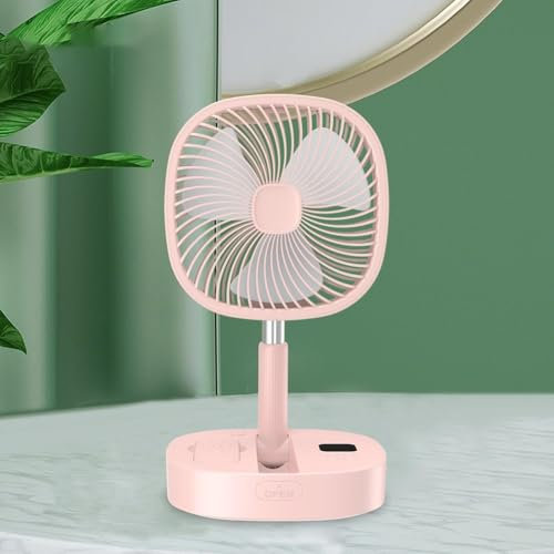 Telescopic Foldable Fan, Charging Floor Fan, 5-speed Wind, Wide-angle Air Supply, For Outdoor Courtyard Room Bedroom(pink)