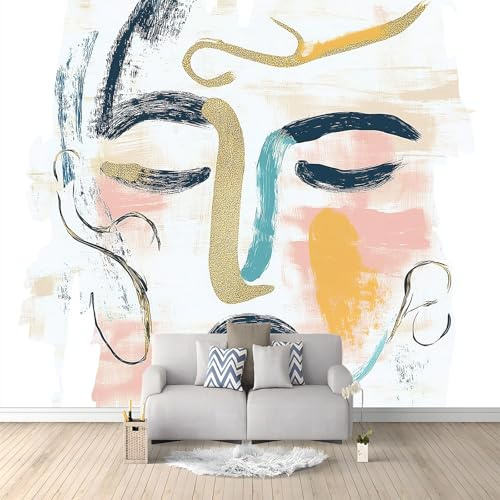 Fotomurale no Tejido Pintura Facial Abstracta 400 x 280 cm Papel Pintado Decoración de Pared moderna, Murales póster efecto 3D, Decorativos Murales para Dormitorio Salón TV Pared