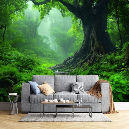 Fotomural Tela de seda para Pared Árbol Baniano Antiguo - Bosque Brumoso Mural para paredes Fotomural Decorativo, Decoración comedores Salones Habitaciones