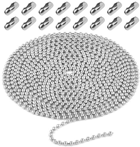 HOTUT 5 Metri Catena a Sfere in Acciaio Inox, 4.5 mm Catenella per Tenda a Rullo Regolabile Estensione Catene e 16 Pezzi Fermagli Connettoro, Catena a Palline per Fai da Te Collana Bracciali
