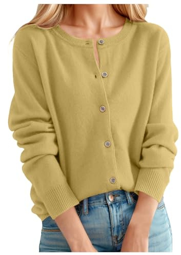 2025 Cardigan classique pour femme - Col rond - Col boutonné - Tricot ouvert sur le devant - Pull en grosse maille pour homme, kaki, XXL