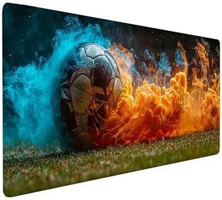 Röd musmatta XXL 600 x 300 mm, fotboll musmatta gaming, skrivbordsunderlägg med halkfri gummibas, musmatta förbättrar hastighet och precision, skrivbordsmatta för speltillbehör P-7048