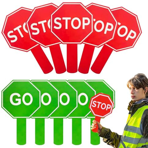 Cartello Stop Con Manico, 10 Pezzi Attraversamento Pedonale, Paddle Impermeabile Doppia Faccia Per Sicurezza Scolastica Controllo Traffico Decor
