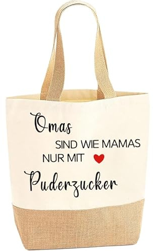 Jutebeutel Oma Shopper Bag Damen Stofftasche, Jute Baumwolltasche als Geburtstagsgeschenk, Großmutter Tragetasche Einkaufstasche Handtasche, Geschenk für Oma zum Geburtstag Muttertag Weihnachten