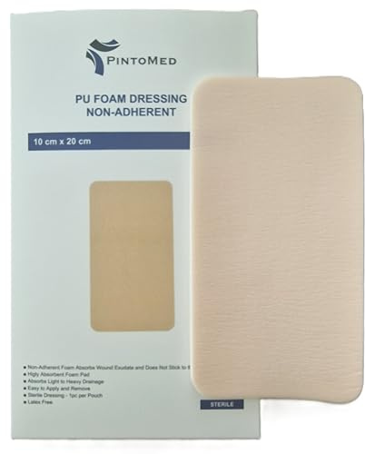 PintoMed - Pansement Mousse PU Non Adhésif Stérile sans Bordure 10cm x 20cm boite de 5 pansements. Absorbant. Pour le traitement des plaies chroniques et aiguës.