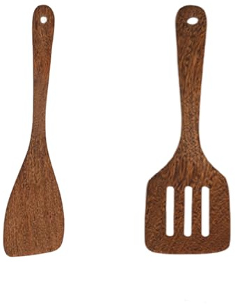 Lot de 2 spatules en bois, ustensiles de cuisine en bois de qualité supérieure pour la cuisson et la friture, idéal pour les familles et les cuisiniers professionnels, doux pour les poêles et les