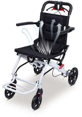 Somerway Lightweight Wheelchair, Folding Wheelchairs for Adults, Portable Transport Wheelchair,15.75” Wide Seat, 12” Shock-Absorbing Pump, Handbrake, 80KG Load, Fits Narrow Doorways (White)