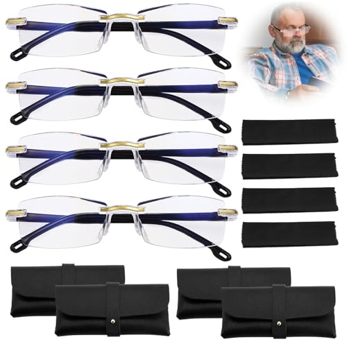 Pluvyze 4 PCS Lunettes de Lecture,Anti-Lumière Bleue Zoom Automatique Intelligent,Ultra-Légers Portables Lunettes de Presbytie,Pour Hommes Femmes,Comprend 4 étui spectacles et 4 Chiffon Nettoyage