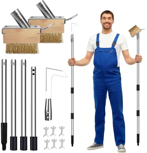 Garqitwan 3PCS Weed Remover Tool Set, 63IN Long-Handle Crack Weeder Tool, Patio Brush with Angled Wire Bristles and Weed Puller with Stainless Steel, Block Paving Weeding Tool for Garden, Driveway