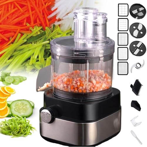 MQDLJSE Cortadora y ralladora eléctrica de Verduras 5 en 1, cortadora Comercial de Frutas y Verduras con 5 Cuchillas, picadora de Carne Multifuncional para procesador de Alimentos, Ideal p