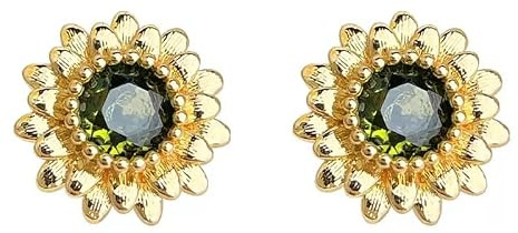 Boucles d'oreilles à tige marguerites tournesol pour femme, incrustées de zircones vert olive, aiguille en argent hypoallergénique, bijoux élégants en cuivre plaqué or, convient pour robe chemise et