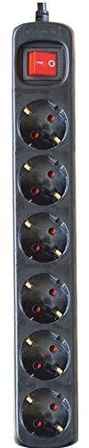 SILVER ELECTRONICS - Regleta Enchufe con 6 Tomas con Interruptor, Negro, 6 Enchufes, Cable de 1,5 Metros, Protección Infantil, Toma de Tierra