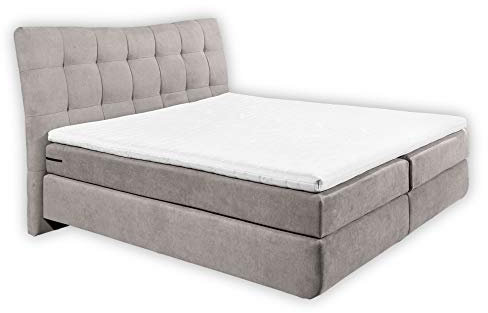 Stella Trading MALIBU 1 Boxspringbett 180x200, Hellgrau - Modernes Doppelbett mit 7-Zonen-Federkern Matratze & Komfortschaum Topper - 192 x 131 x 230 cm (B/H/T)