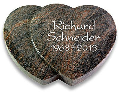 Grabplatte, Grabstein, Grabherz, Urnengrabstein Modell Amoureux 40 x 30 x 7 cm Himalaya-Granit, poliert inkl. Gravur (Ohne Ornament)