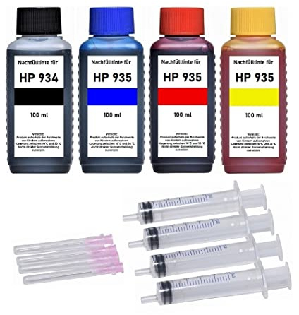 Nachfüllset - 4 x 100 ml Nachfüllinten kompatibel mit HP 934 Black, HP 935 Cyan, Magenta, Yellow für OfficeJet 6800 6812 6815 6820 6822 6825 / Pro 6200 6230 6230 6235 6239 6830 6830 6835
