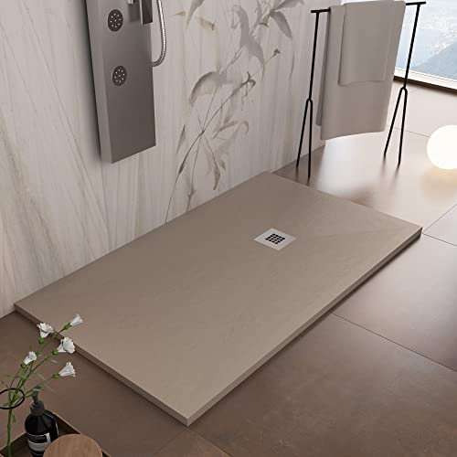 Receveur de douche en résine de marbre effet pierre ciment Taupe PLUS - 90 x 120