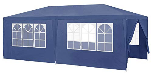 casa.pro Carpa Pabellón para Jardín Wedau Carpa Plegable Gazebo Cenador de Jardín Estructura de Acero Terraza Patio 600 x 300 x 255 cm - Azul Oscuro