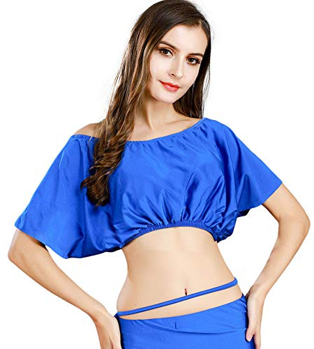 ROYAL SMEELA Bauchtanz Oberteil Damen Bauch tanzen Tops Bauchtanz Kostüm Tief v Rückenloses Oberteil Fledermaus Ärmel Tanzen Übung Kurz Top Übungs Kleidung Sexy Oberteil Bauchtanz trainingskleidung