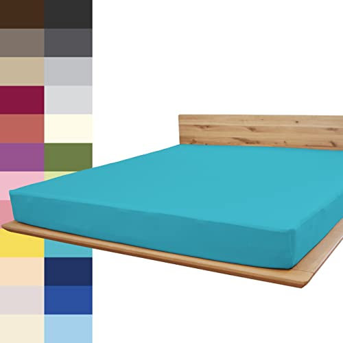 JONA SLEEP® Premium Spannbettlaken (140-160 x 200 cm) Jersey Baumwolle Petrol - 220 g/m² - ÖKO-TEX 100 zertifziert - Made in Austria