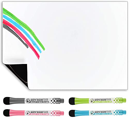 TMS Fridge Whiteboard, Dry Erase Fridge Magnet for Memos, Notes or Reminders - Kitchen Notice Board - use as Magnetic Weekly Planner, Meal Planner or to Do List - Includes 4 x Dry Wipe Pens (A3)