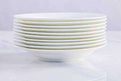 Plato de porcelana blanca de 7/8 de pulgada, plato hondo, plato hondo, plato de cerámica blanco puro para el hogar-10 platos hondos de 7 pulgadas