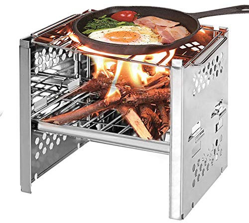 MNSSRN Tragbare Faltgrill im Freien, Edelstahl Faltkohlegrill, Für Camping, Wandern, Picknick, 1-2 Personen