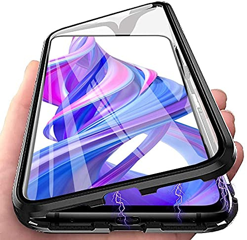 LIUKM Hülle für Huawei P30 lite Magnetische Adsorption Handyhülle 360 Grad Stoßschutz Vorne hinten Gehärtetes Glas Schutzhülle Metallrahmen Cover Case - Schwarz