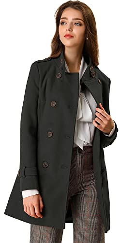 Allegra K Women Trendy Stand Collar Double Breasted Pockets Outwear Coat