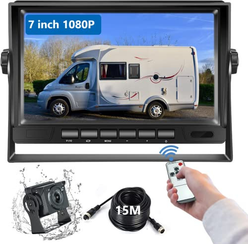 Podofo Retrocamera Auto AHD 1080P,7 Pollice LCD Schermo Monitor Telecamera Retromarcia IP69 Impermeabile Telecamera Posteriore Visione notturna per Camion/Camper/Furgone