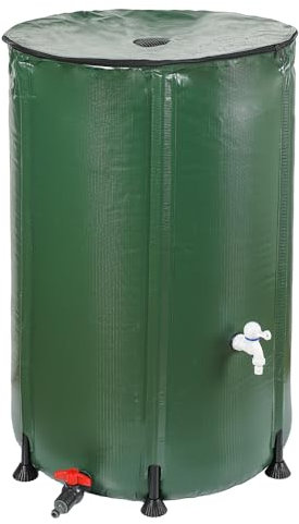 TERRE JARDIN - Réservoir Récupérateur Eau de Pluie, 500 L - Cuve Eau de Pluie, Pliable, en PVC Armée - Réservoir avec Robinet d'Arrêt et Robinet d'Écoullement - 500 litres - Vert