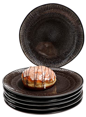 MamboCat Reactive Glaze Black Kuchenteller-Set 6-teilig Zakynthos I Frühstücks-Teller-Service für 6 Personen I Bowl-Set mit Ø 21,5 cm I Steingut-Set handgefertigt & mikrowellengeeignet