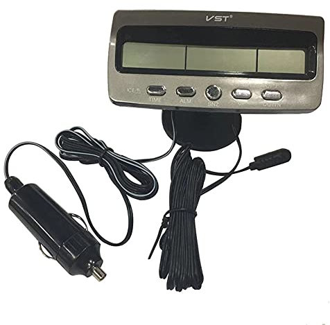 Thermometer mit Autouhr, Asudaro Auto-Innen- und Außenthermometer, Auto-Digitaluhr-Thermometer LED-Auto-Thermometer mit Kopf-Außentemperatursensor Auto-Temperaturerfassungsmesser,Schwarz