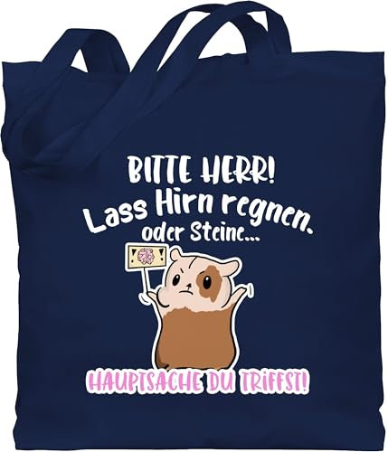 Shirtracer Baumwolltasche - Sprüche Statement mit Spruch - Bitte Herr lass Hirn regnen - Meerschweinchen weiß - Unisize - Navy Blau - beutel+mit+sprüchen+lustig sprueche meerschwein beutel jutetasche