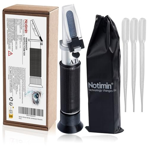 Notimin Winzer Refraktometer Wein, 0-32% BRIX; 0-140° Öchsle; 0-27 KMW mit ATC für Wein Bier Brauen für Messung des Zuckeranteils ​(Anleitung in Deutsch)