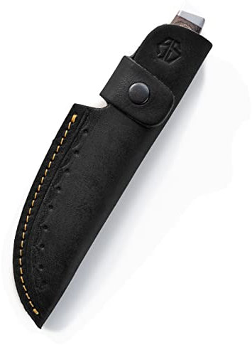 Premium Leder Messerscheide für die Jagd, Freizeit & Küche - Messertache für Gürtel - Dickes Leder und Sicherung - Messer Tasche John schwarz (Schwarz)