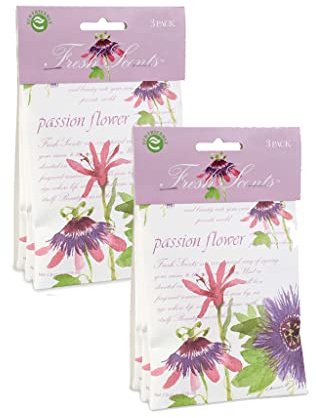 FRESH SCENTS - 6 pack Passion Flower - Scented Sachet Bag, Drawer Fragrance Wardrobe Air Room Freshener for Living Room Bedroom Bathroom Laundry Basket or Car - Plumeria & Coconut Fragrance Notes
