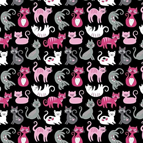 Katze Schwarz Rosa Grau 100x160cm 1 Meter 100% Baumwolle Baumwollstoff Kinder Meterware Handwerken Nähen Stoff