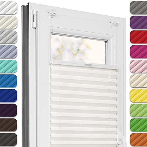 Estika Plissee ohne Bohren, Premium Klemmfix - 65cm Breite x 200cm Höhe - Perle - Metal Plisseehalter ohne Bohren, Modern Sichtschutz für Fenster, Jalousien Fenster für innen