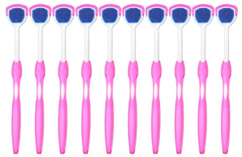 Tungrengörare tungborste, 10 stycken tungrengörare med tungskrapa och silikon långt handtag, oral hygien rengöringsverktyg, för muntandvård (rosa)